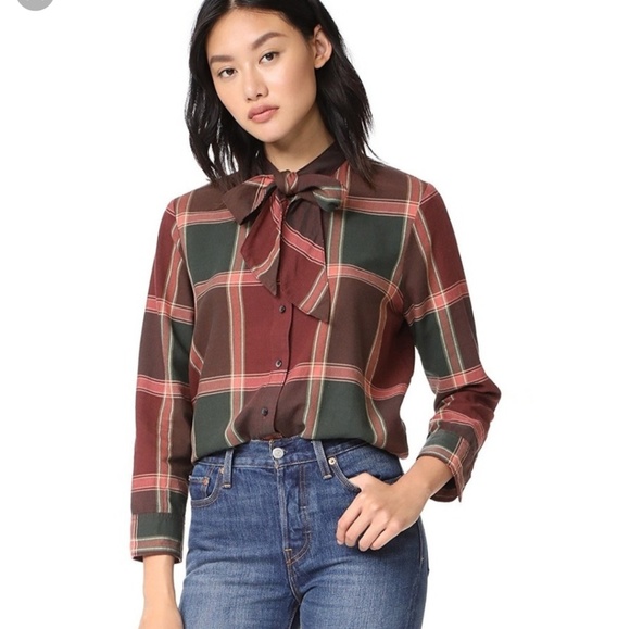 Madewell Tops - NWOT Madewell plaid tie neck shirt